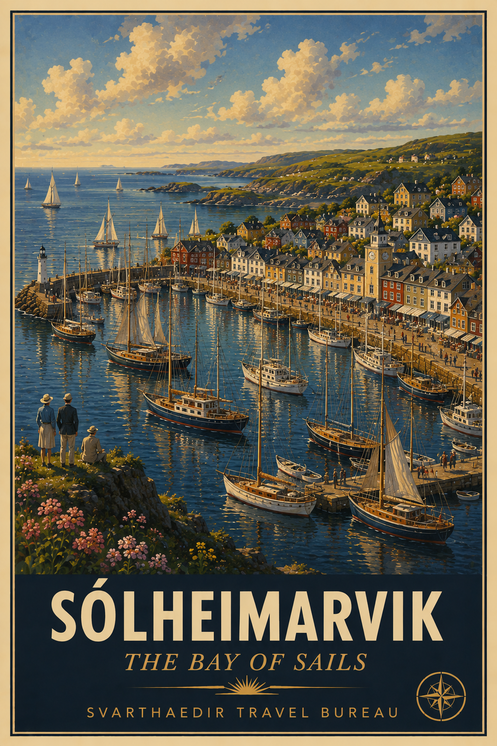 Solheimarvik harbor filled with sailing boats